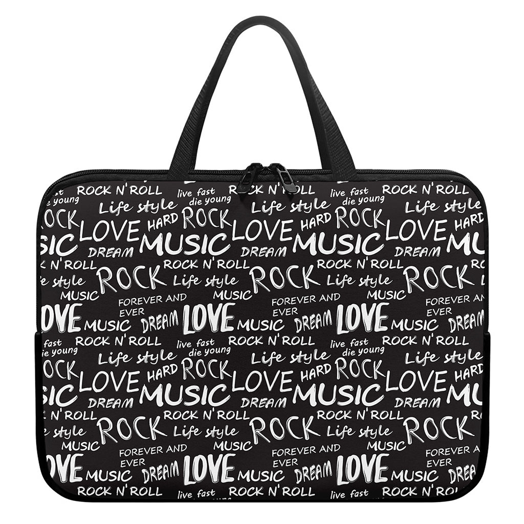 Black And White Rock And Roll Print Laptop Sleeve With Handle