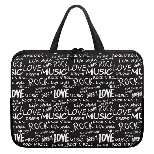 Black And White Rock And Roll Print Laptop Sleeve With Handle