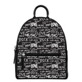 Black And White Rock And Roll Print Leather Backpack