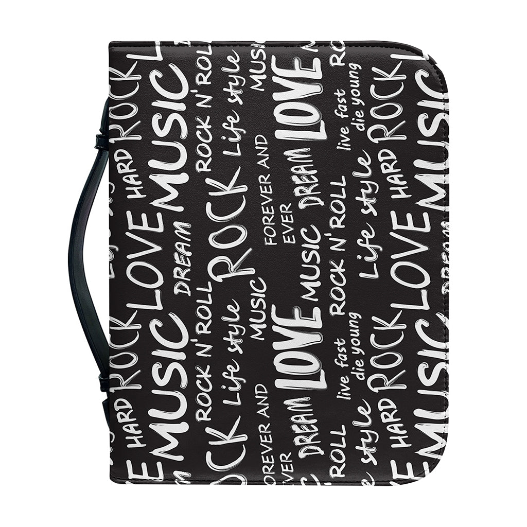 Black And White Rock And Roll Print Leather Bible Cover