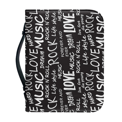 Black And White Rock And Roll Print Leather Bible Cover