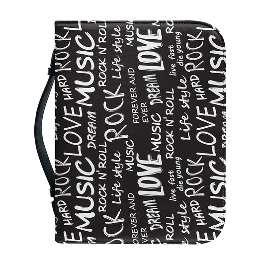 Black And White Rock And Roll Print Leather Bible Cover
