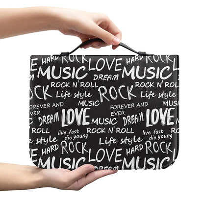 Black And White Rock And Roll Print Leather Bible Cover