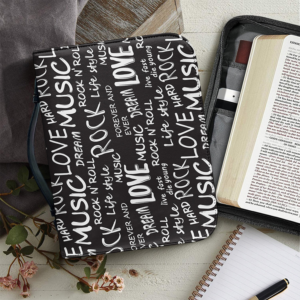 Black And White Rock And Roll Print Leather Bible Cover