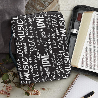 Black And White Rock And Roll Print Leather Bible Cover