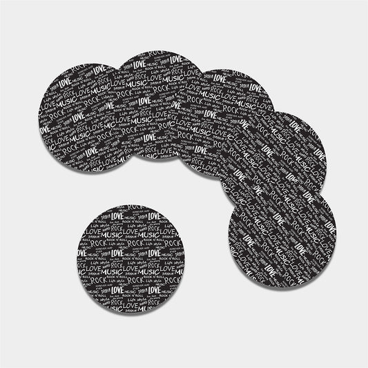 Black And White Rock And Roll Print Leather Coaster Set