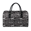 Black And White Rock And Roll Print Leather Duffel Bag