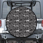 Black And White Rock And Roll Print Leather Spare Tire Cover