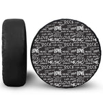Black And White Rock And Roll Print Leather Spare Tire Cover