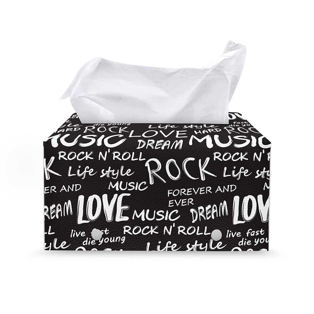 Black And White Rock And Roll Print Leather Tissue Box Cover