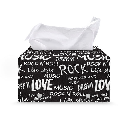 Black And White Rock And Roll Print Leather Tissue Box Cover
