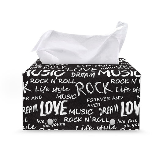 Black And White Rock And Roll Print Leather Tissue Box Cover