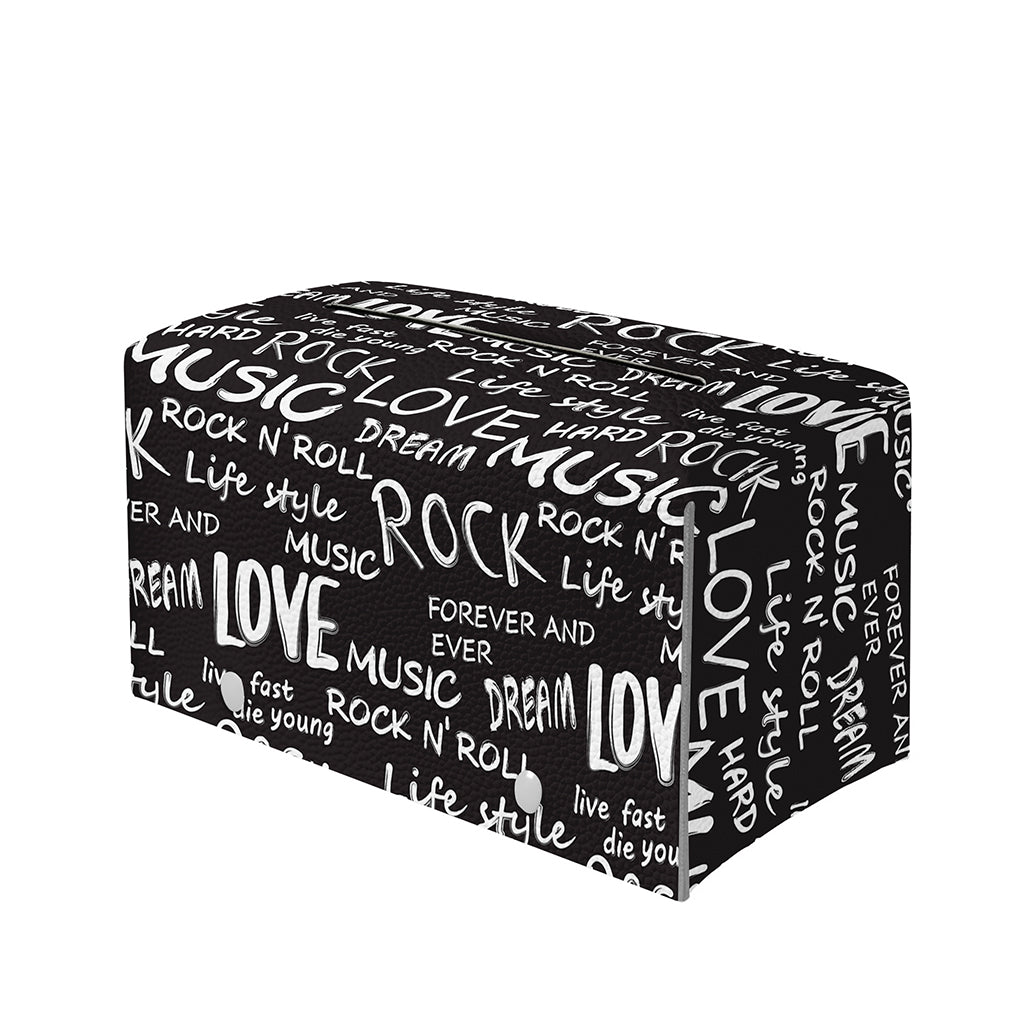 Black And White Rock And Roll Print Leather Tissue Box Cover