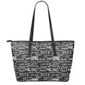 Black And White Rock And Roll Print Leather Tote Bag With Zipper