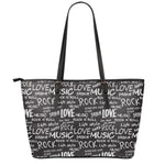 Black And White Rock And Roll Print Leather Tote Bag