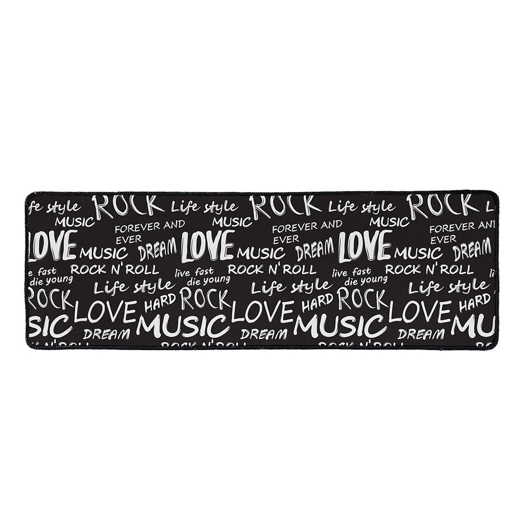 Black And White Rock And Roll Print Long Kitchen Mat