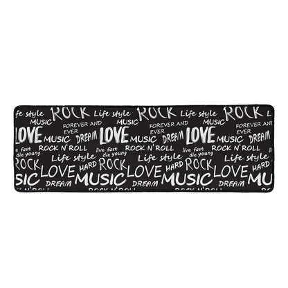 Black And White Rock And Roll Print Long Kitchen Mat