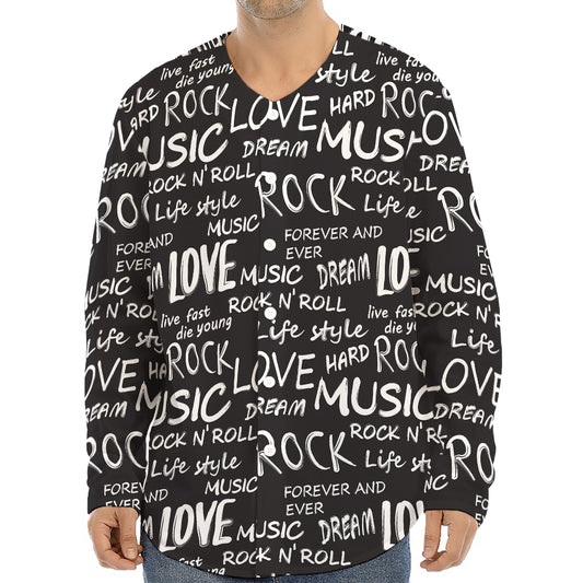 Black And White Rock And Roll Print Long Sleeve Baseball Jersey