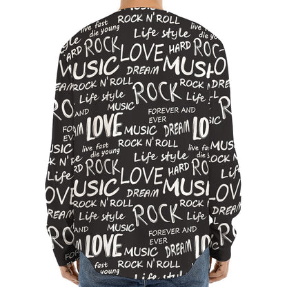 Black And White Rock And Roll Print Long Sleeve Baseball Jersey