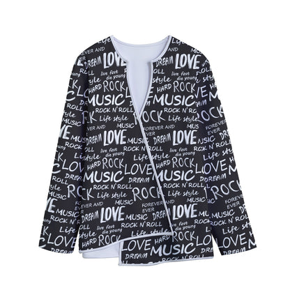 Black And White Rock And Roll Print Long Sleeve Short Coat