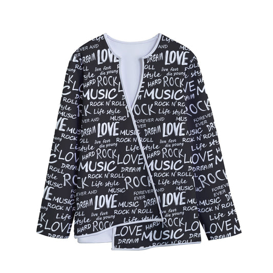Black And White Rock And Roll Print Long Sleeve Short Coat
