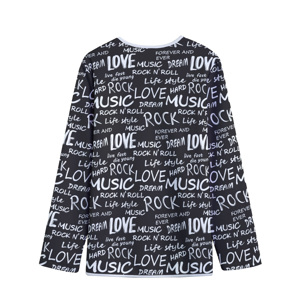 Black And White Rock And Roll Print Long Sleeve Short Coat