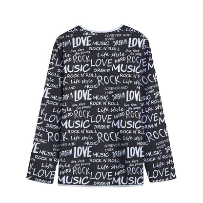 Black And White Rock And Roll Print Long Sleeve Short Coat