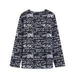 Black And White Rock And Roll Print Long Sleeve Short Coat