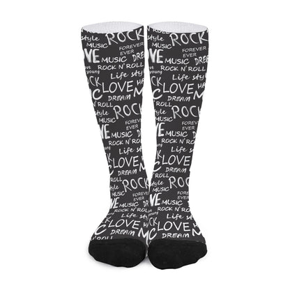 Black And White Rock And Roll Print Long Socks