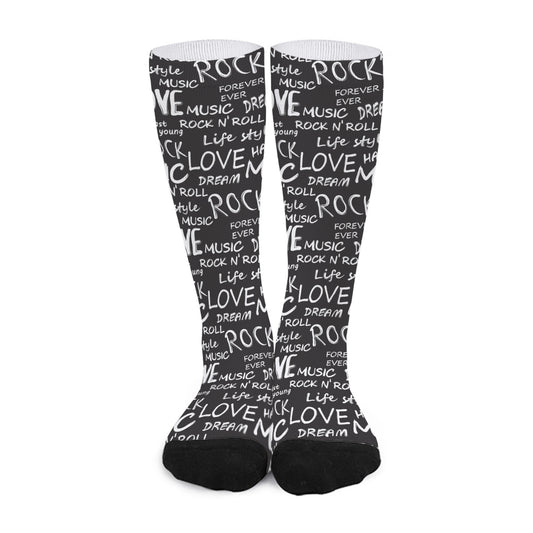 Black And White Rock And Roll Print Long Socks