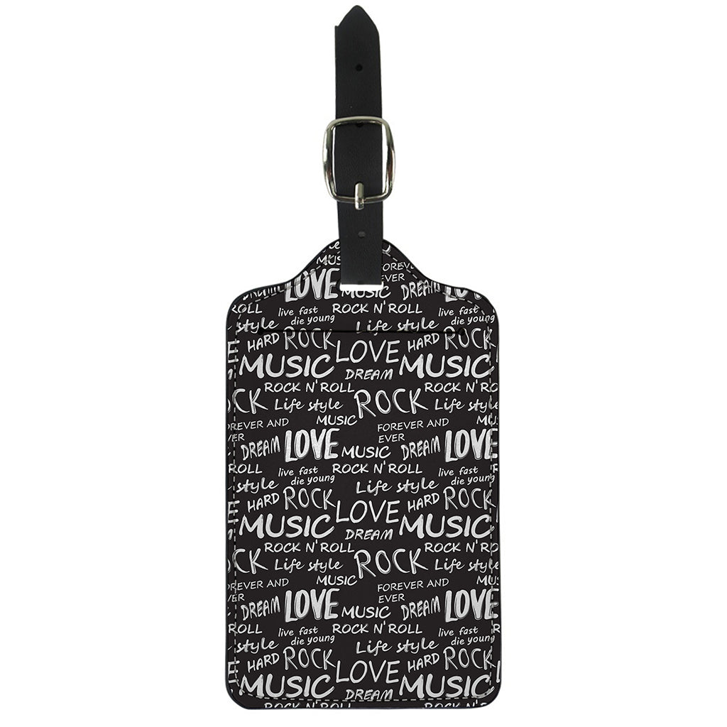 Black And White Rock And Roll Print Luggage Tag