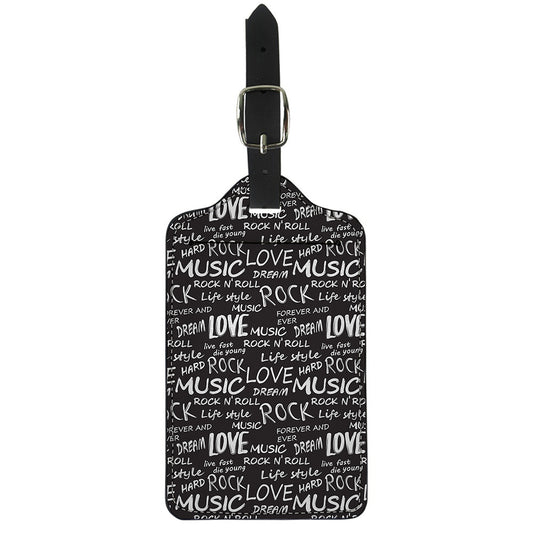 Black And White Rock And Roll Print Luggage Tag