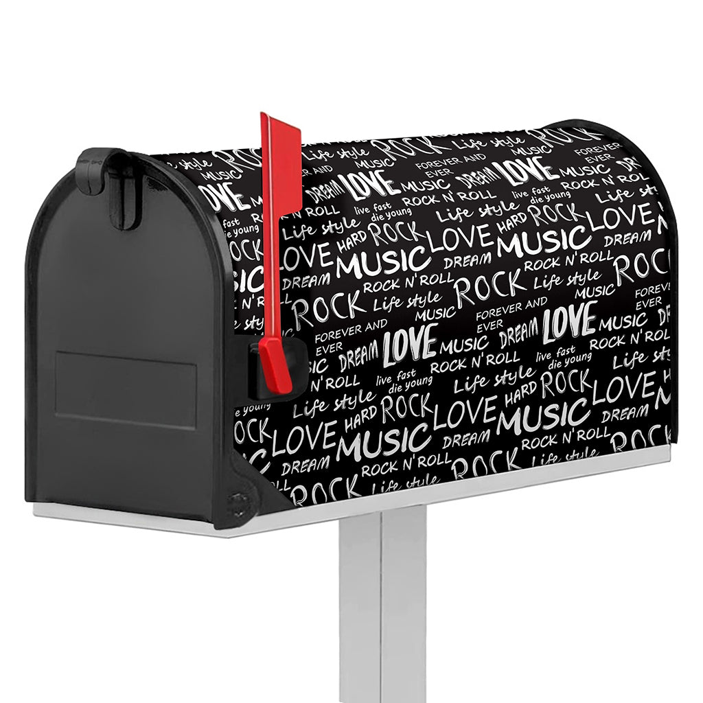 Black And White Rock And Roll Print Mailbox Cover