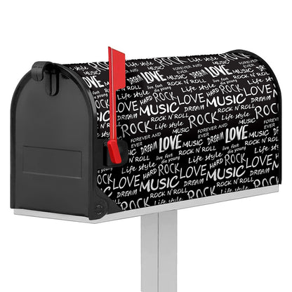 Black And White Rock And Roll Print Mailbox Cover
