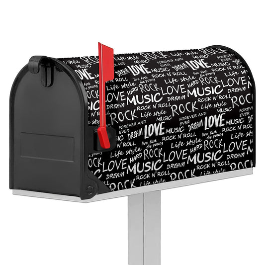 Black And White Rock And Roll Print Mailbox Cover