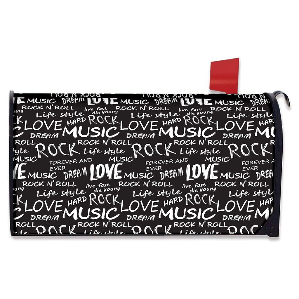 Black And White Rock And Roll Print Mailbox Cover