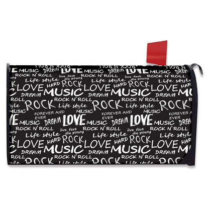 Black And White Rock And Roll Print Mailbox Cover