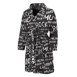 Black And White Rock And Roll Print Men's Bathrobe