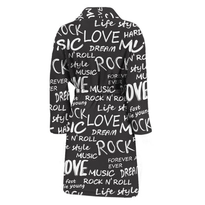 Black And White Rock And Roll Print Men's Bathrobe