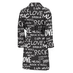 Black And White Rock And Roll Print Men's Bathrobe