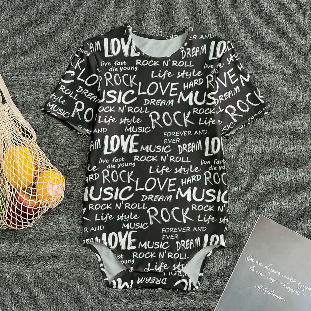 Black And White Rock And Roll Print Men's Bodysuit
