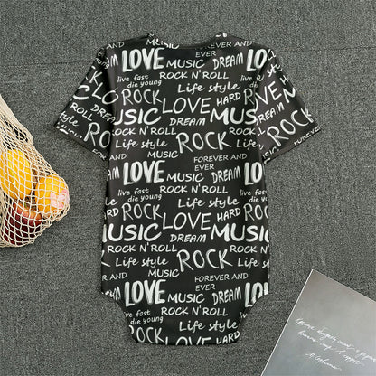 Black And White Rock And Roll Print Men's Bodysuit