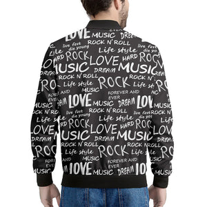 Black And White Rock And Roll Print Men's Bomber Jacket