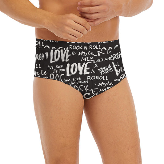 Black And White Rock And Roll Print Men's Briefs