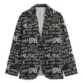 Black And White Rock And Roll Print Men's Cotton Blazer