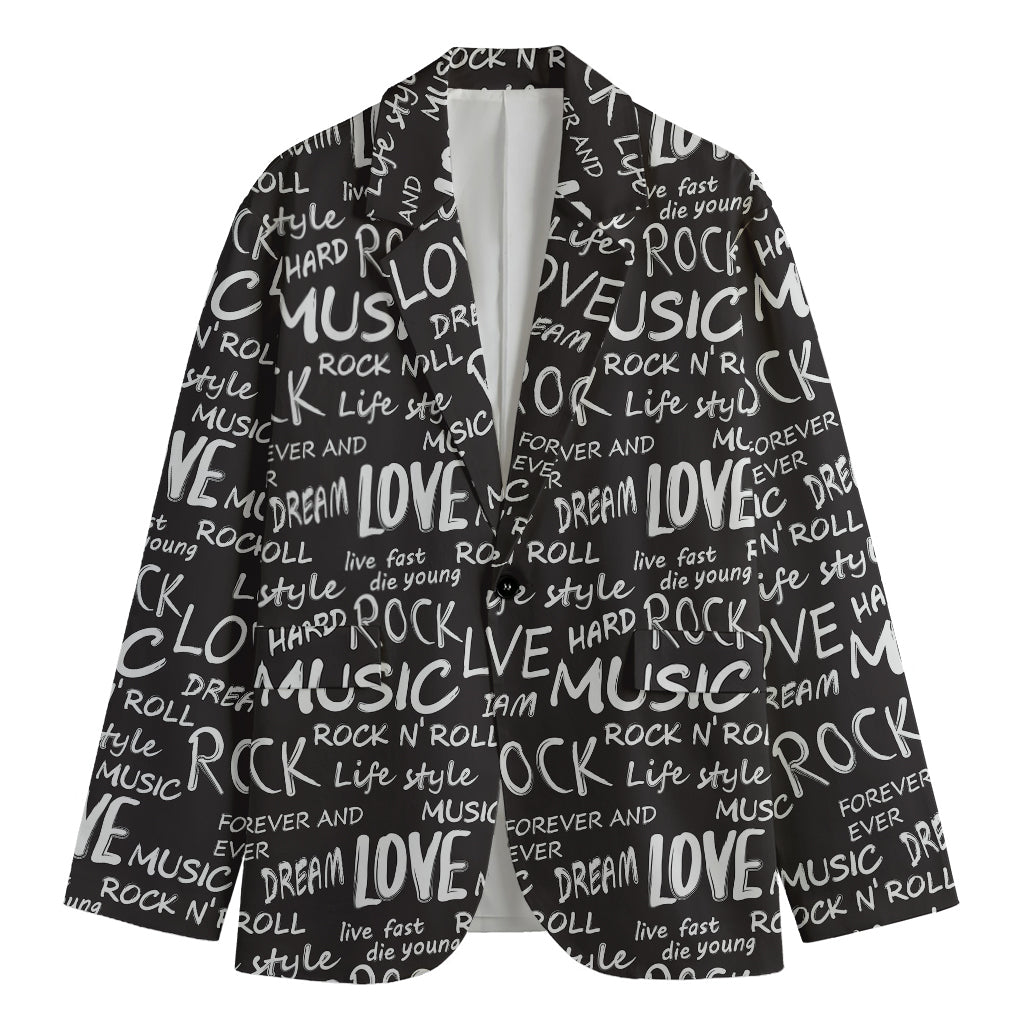 Black And White Rock And Roll Print Men's Cotton Blazer