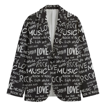 Black And White Rock And Roll Print Men's Cotton Blazer
