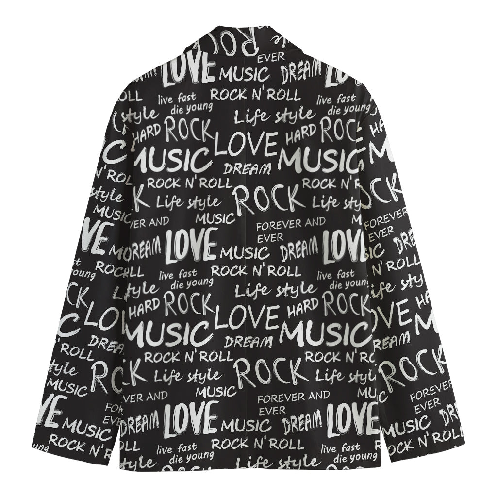 Black And White Rock And Roll Print Men's Cotton Blazer
