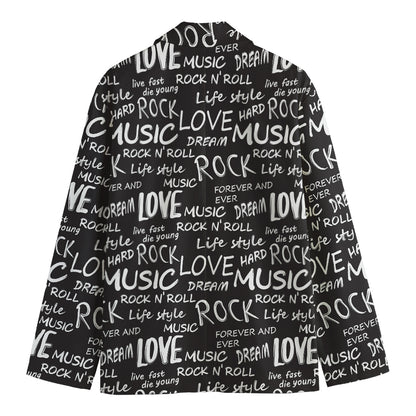 Black And White Rock And Roll Print Men's Cotton Blazer