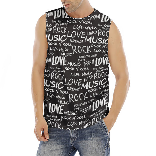 Black And White Rock And Roll Print Men's Fitness Tank Top